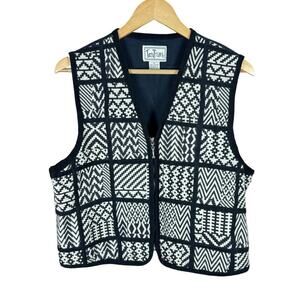 Women’s VTG Vest 90s Corduroy Trim Black Zip Up  Cottage Ruffle TanTrums Large